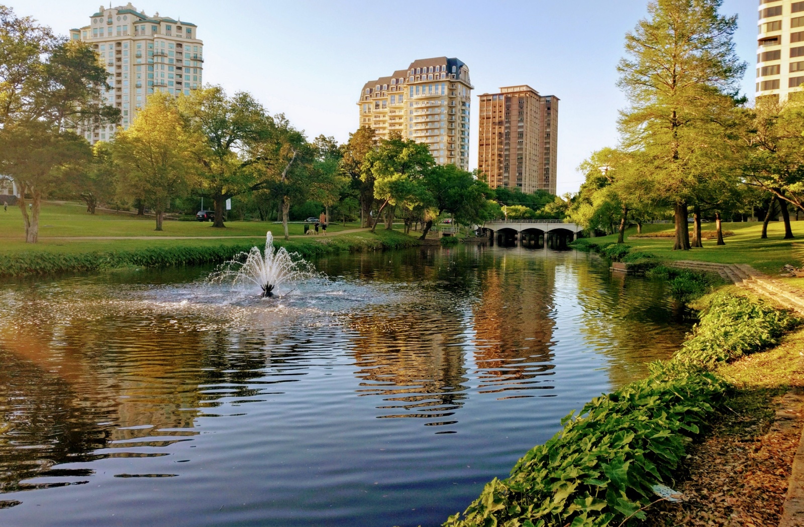 A river in a park in downtown Dallas, Texas.