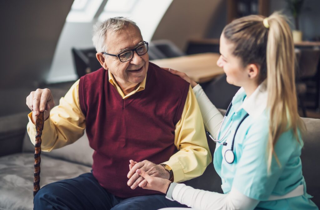 Healthcare Aide checking on a memory care resident.